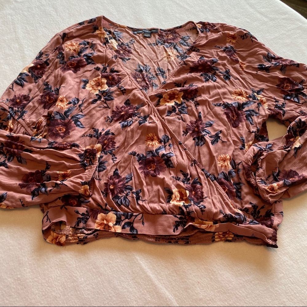 AE Floral Wrap Long Sleeve Blouse